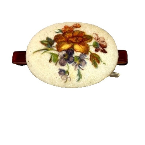Vintage 1960s Mid Century Floral Oval Retro Hair Clip Barrette Lot 3 Cottagecore main image 11